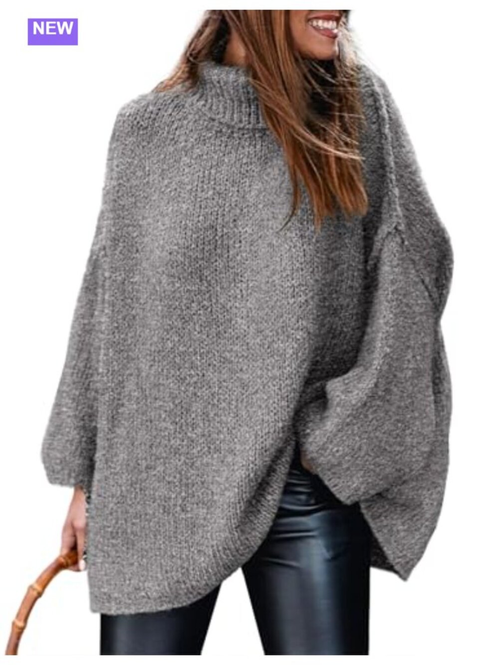 Women's Chunky Knit Turtleneck Long Sleeve Oversized Pullover Sweater